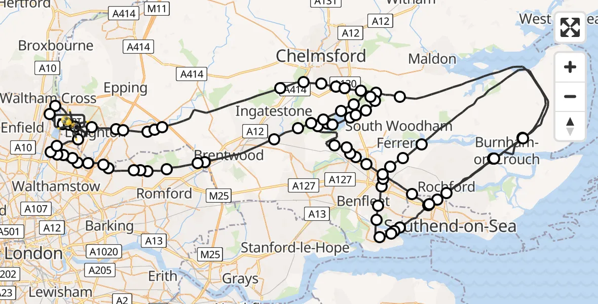 Flight route Police Helicopter Epping Forest - Metropolitan Police Air Support Unit Lippitts Hill, 07 July 2026, 13:30