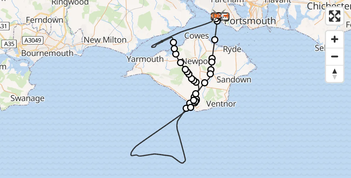 Flight route Coastguard Helicopter Solent Airport - Solent Airport, 07 July 2026, 13:41