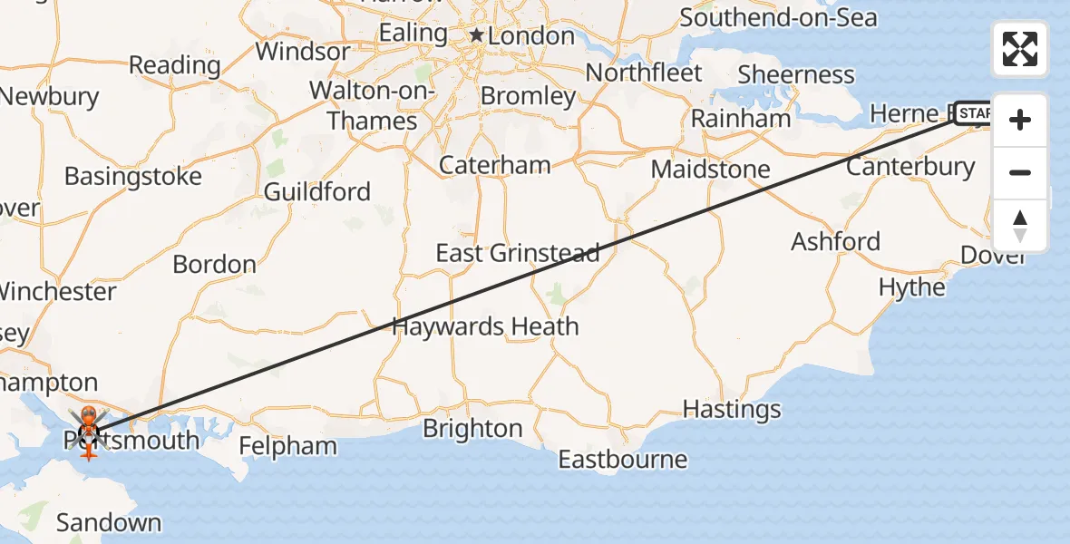 Flight route Coastguard Helicopter Minnis Bay - Solent Airport, 07 July 2026, 13:47