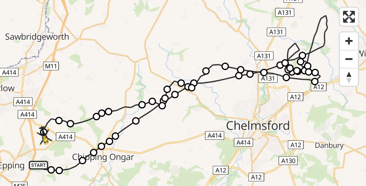 Flight route Police Helicopter Coopersale - North Weald Airfield, 07 July 2026, 14:04