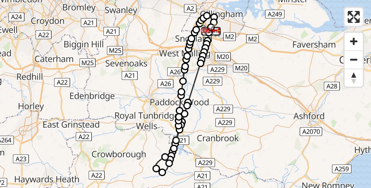 Flight route Air Ambulance Helicopter Rochester Airport - Rochester Airport, 07 July 2026, 14:10