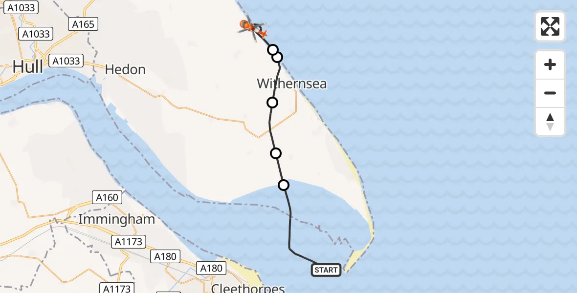Flight route Coastguard Helicopter North Sea - Roos, 07 July 2026, 14:16