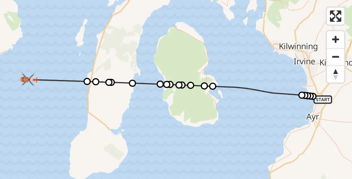 Flight route Coastguard Helicopter Glasgow Prestwick Airport - Inner Seas, 07 July 2026, 14:52