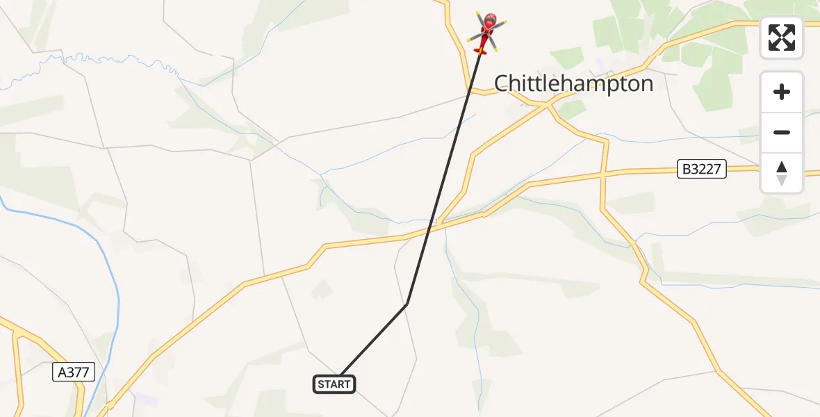 Flight route Air Ambulance Helicopter Umberleigh - Chittlehampton, 07 July 2026, 15:32