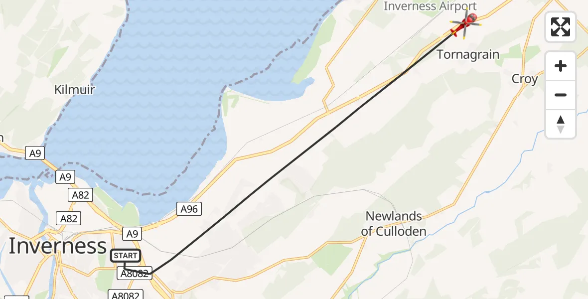 Flight route Air Ambulance Helicopter Inverness - Inverness Airport, 07 July 2026, 15:42
