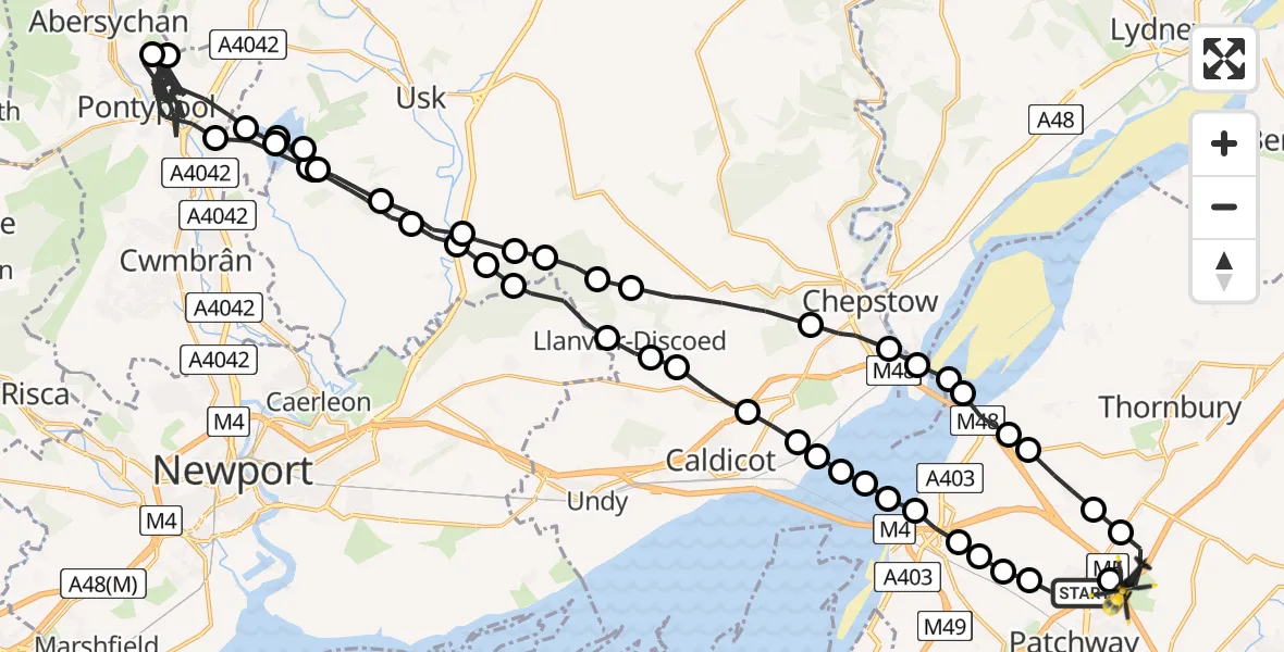 Flight route Police Helicopter Almondsbury - Hortham, 07 July 2026, 15:43