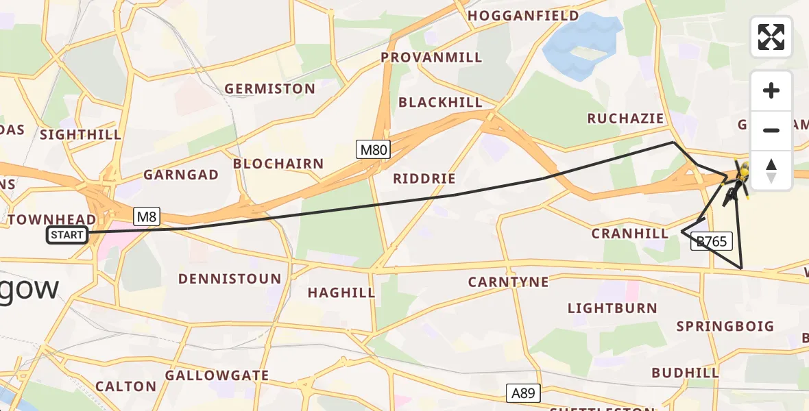 Flight route Police Helicopter Glasgow - Glasgow, 07 July 2026, 15:52