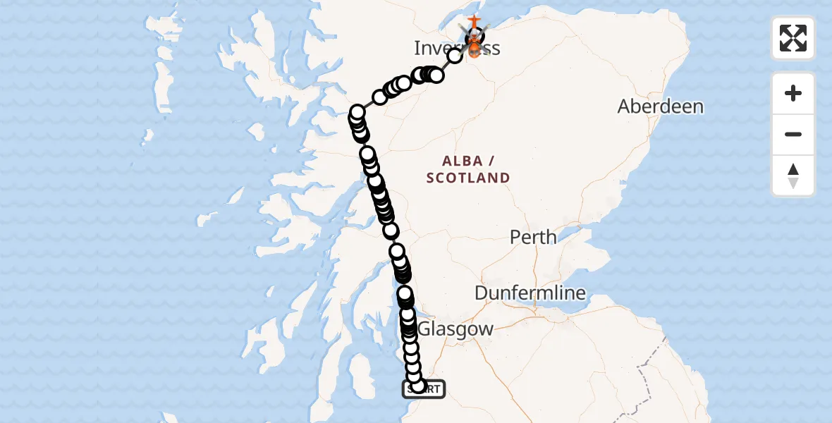 Flight route Coastguard Helicopter Glasgow Prestwick Airport - Inverness Airport, 07 July 2026, 15:54