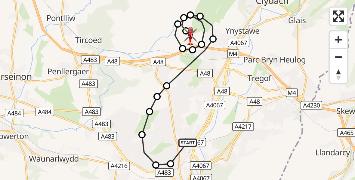 Flight route Air Ambulance Helicopter Plasmarl - Morriston Hospital Helipad, 07 July 2026, 15:56