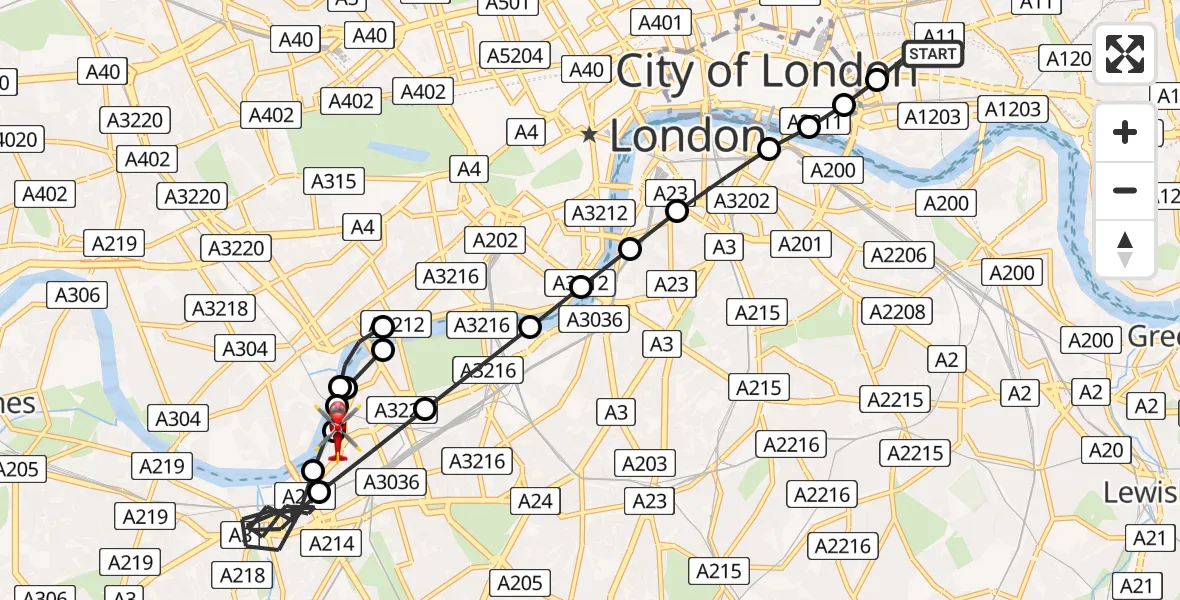 Flight route Air Ambulance Helicopter Royal London Hospital - London Heliport, 07 July 2026, 16:01