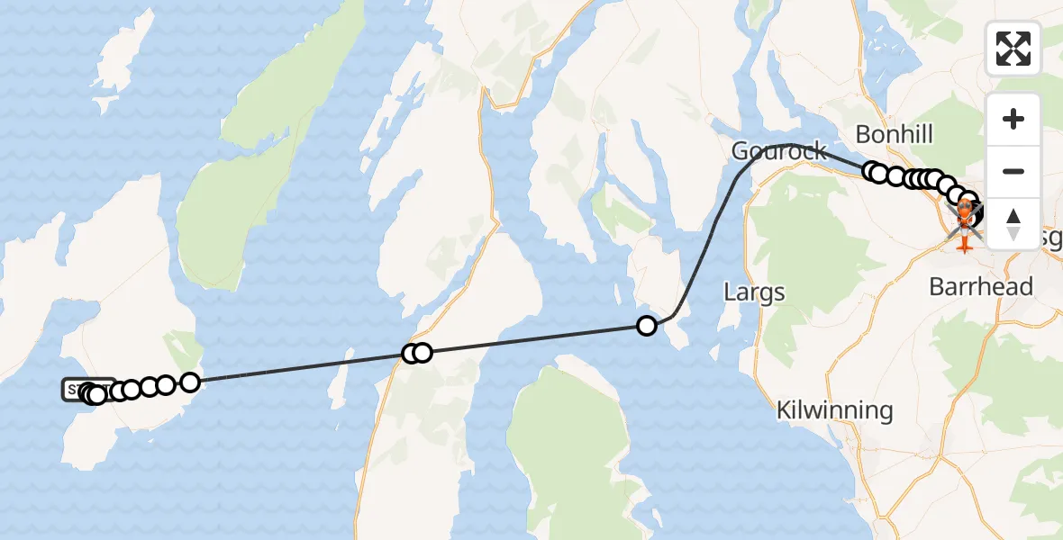 Flight route Coastguard Helicopter Glenegedale - Glasgow Airport, 07 July 2026, 16:12