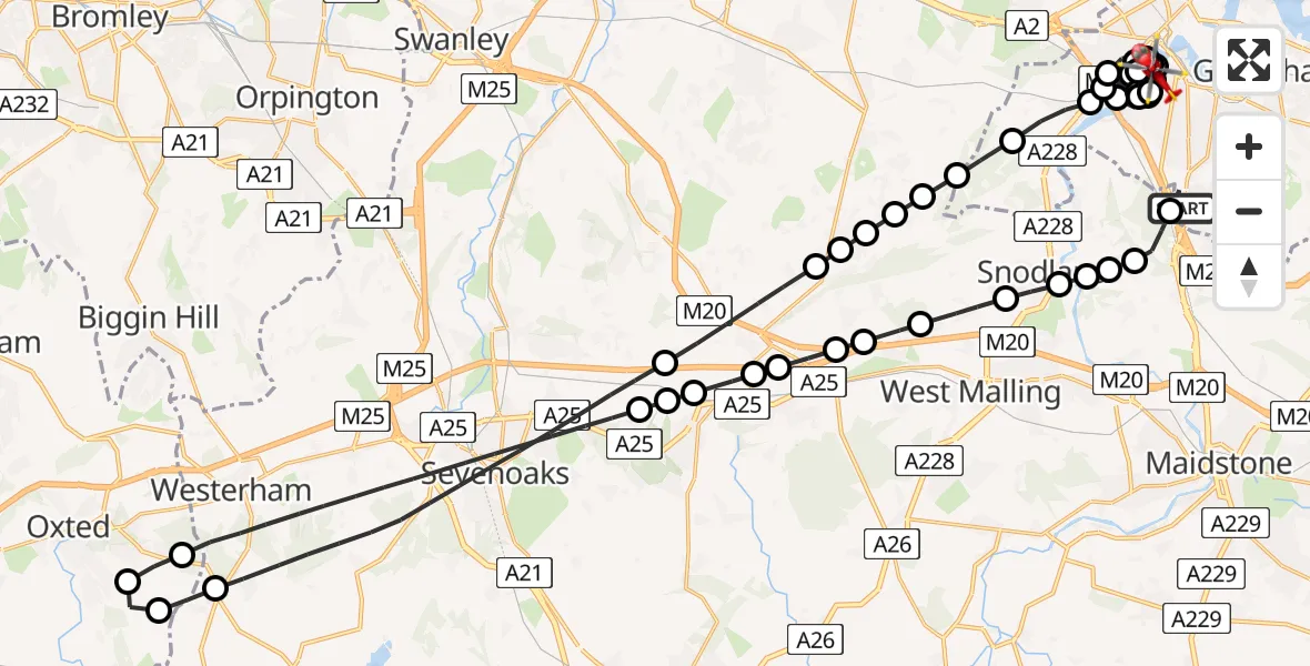 Flight route Air Ambulance Helicopter Rochester Airport - Rochester, 07 July 2026, 16:17