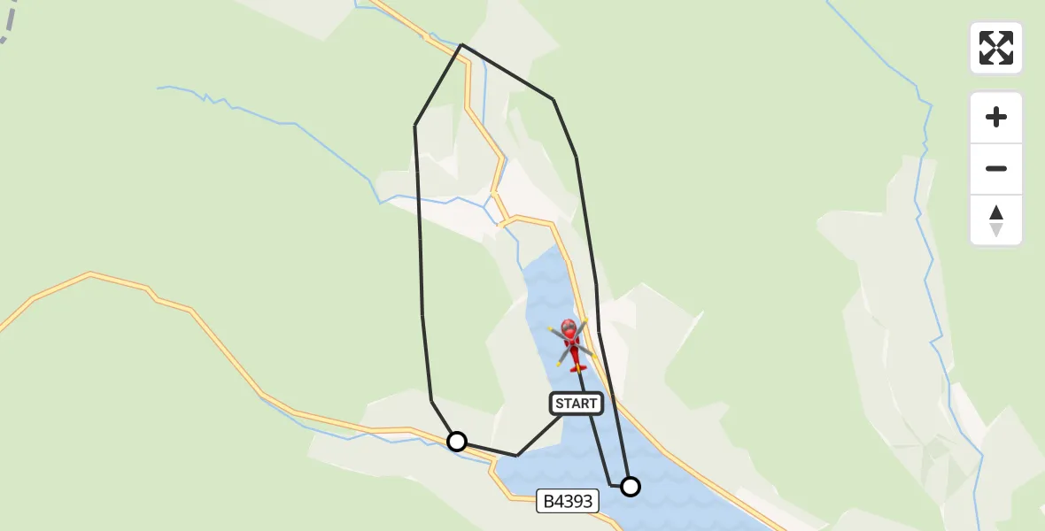 Flight route Air Ambulance Helicopter Llyn Llanwddyn / Lake Vyrnwy - Llyn Llanwddyn / Lake Vyrnwy, 07 July 2026, 16:25