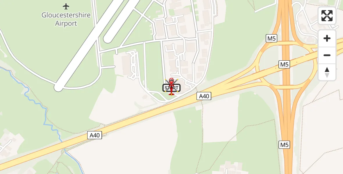 Flight route Air Ambulance Helicopter Gloucestershire Airport - Tewkesbury, 07 July 2026, 16:35