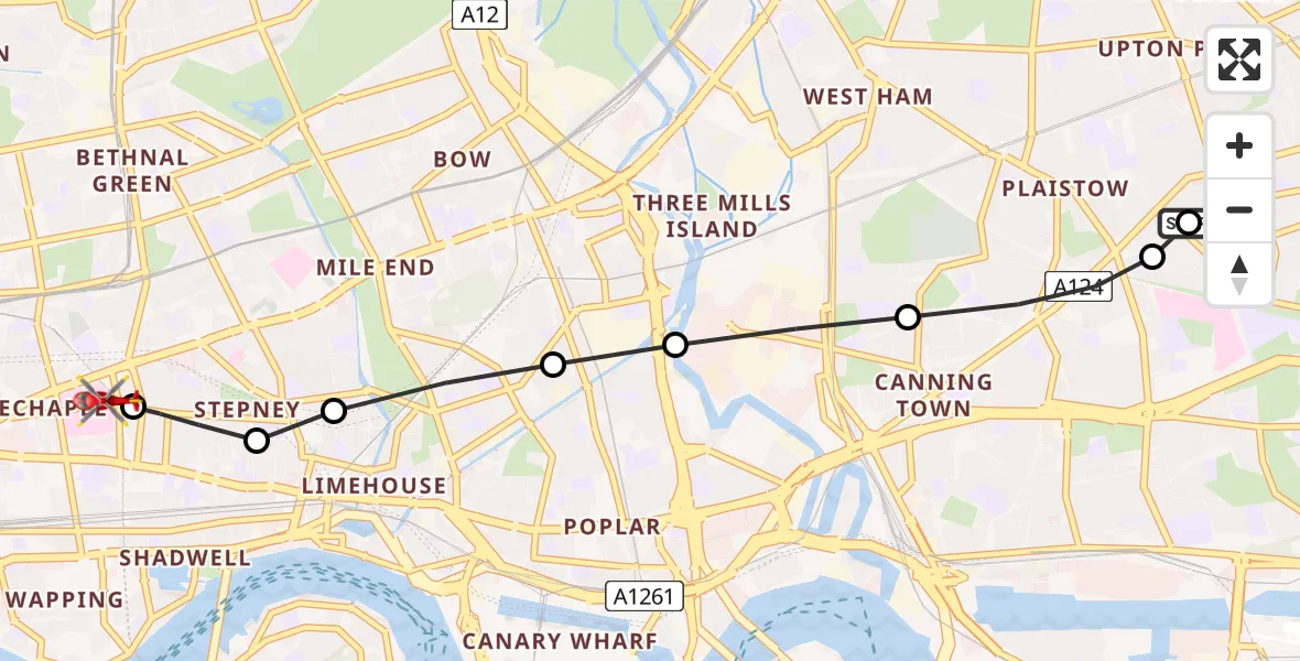 Flight route Air Ambulance Helicopter Upton Park - Royal London Hospital, 07 July 2026, 17:22