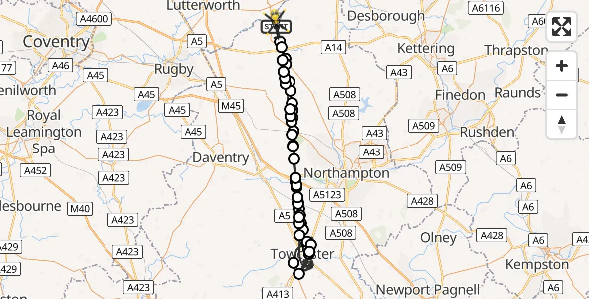 Flight route Police Helicopter Harborough - Harborough, 07 July 2026, 18:01