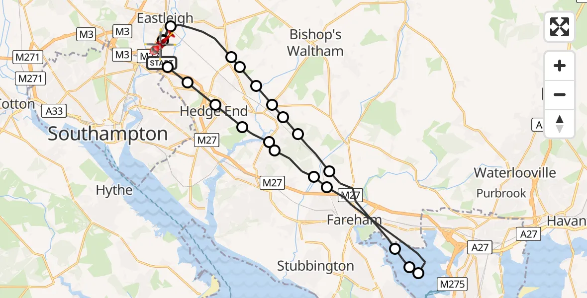 Flight route Air Ambulance Helicopter Southampton Airport - Southampton Airport, 07 July 2026, 19:18