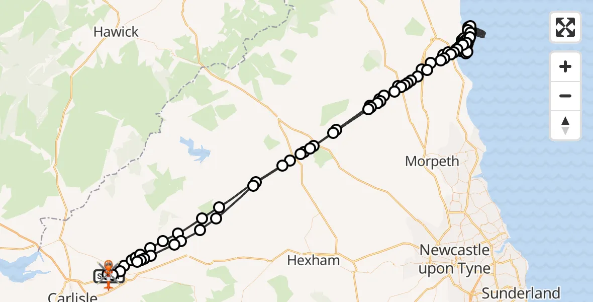 Flight route Coastguard Helicopter Carlisle Lake District Airport - Carlisle Lake District Airport, 07 July 2026, 19:40