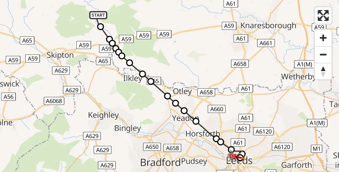 Flight route Air Ambulance Helicopter Barden - Woodhouse, 07 July 2026, 19:46