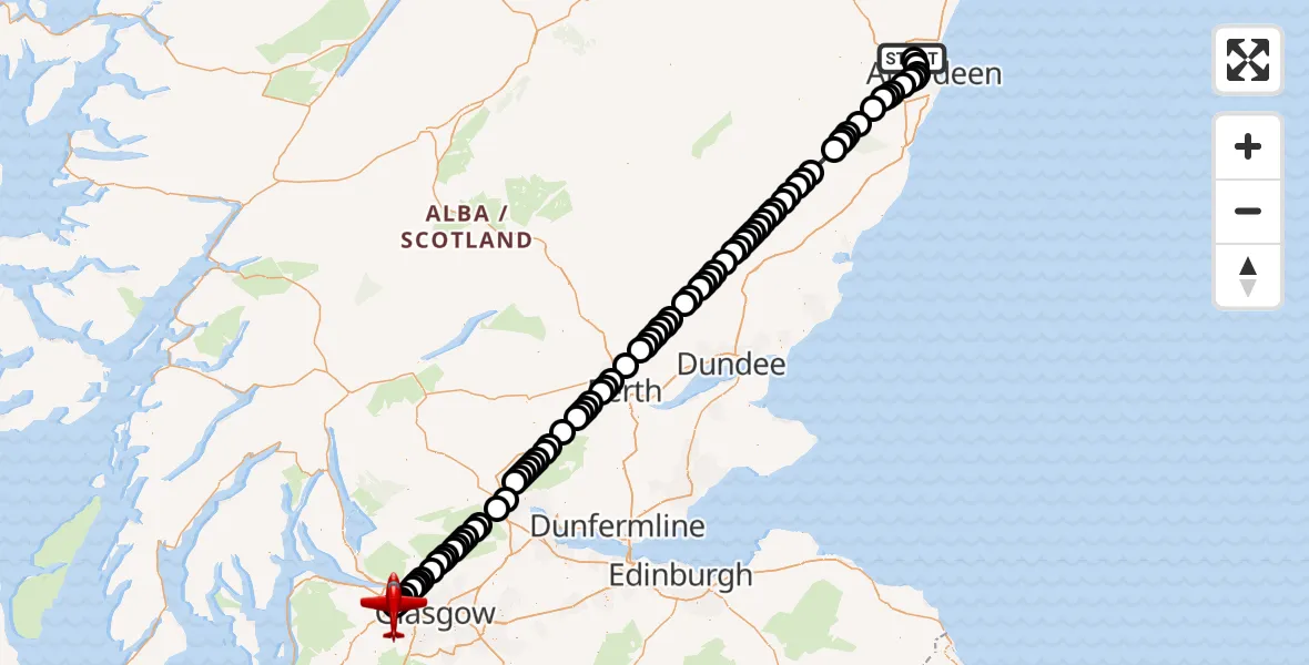 Flight route Air Ambulance Aircraft Aberdeen International Airport - Glasgow Airport, 07 July 2026, 20:26