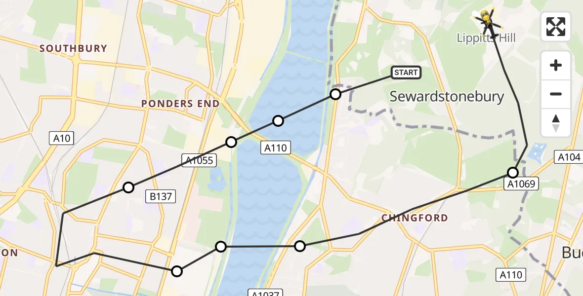 Flight route Police Helicopter Chingford - Metropolitan Police Air Support Unit Lippitts Hill, 07 July 2026, 20:38