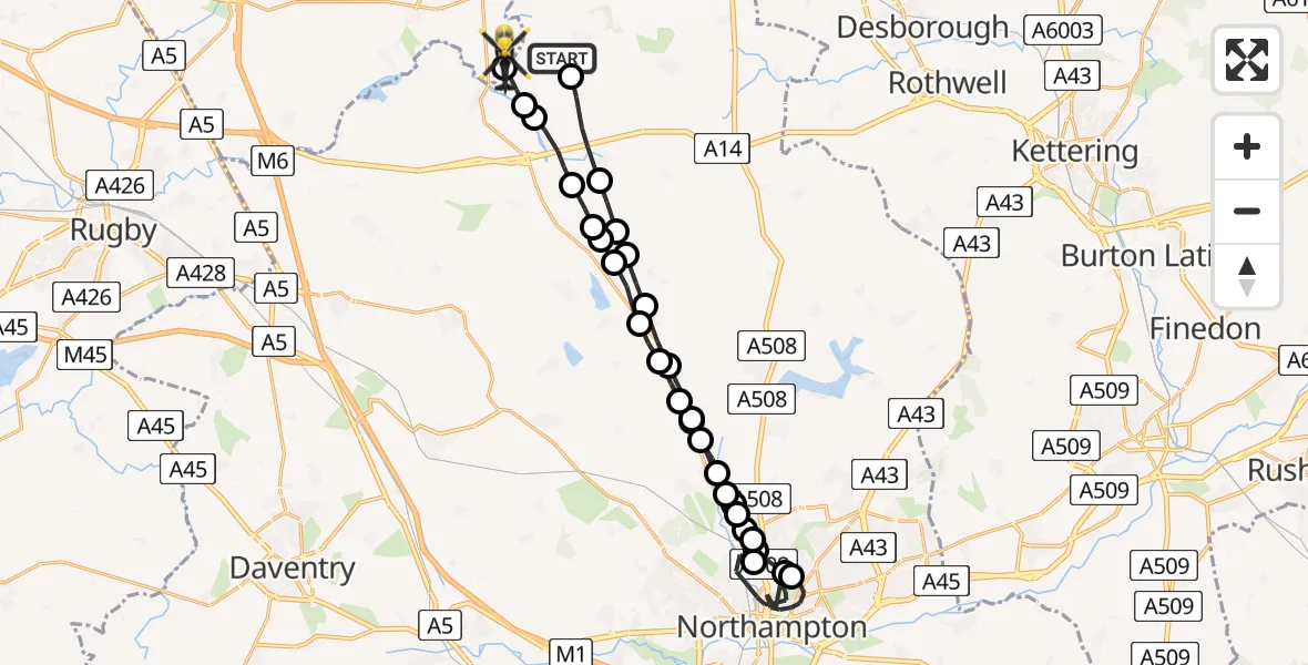 Flight route Police Helicopter Sibbertoft - Harborough, 07 July 2026, 20:46