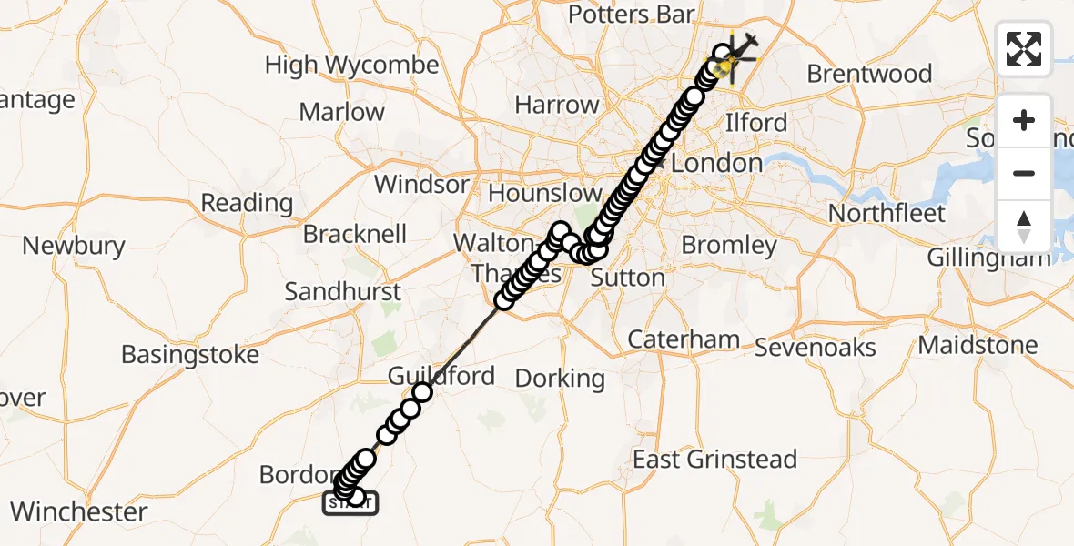 Flight route Police Helicopter Lynchmere - Sewardstonebury, 07 July 2026, 21:44