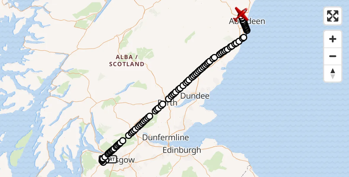 Flight route Air Ambulance Aircraft Glasgow Airport - Aberdeen International Airport, 07 July 2026, 22:24