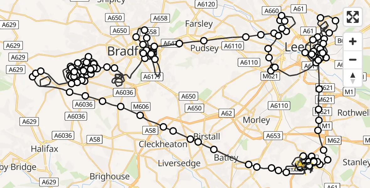 Flight route Police Helicopter East Ardsley - East Ardsley, 07 July 2026, 22:57