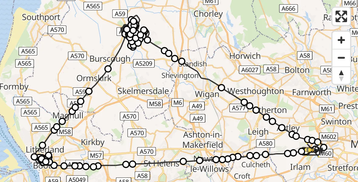 Flight route Police Helicopter Manchester Barton Aerodrome - Manchester Barton Aerodrome, 07 July 2026, 23:37