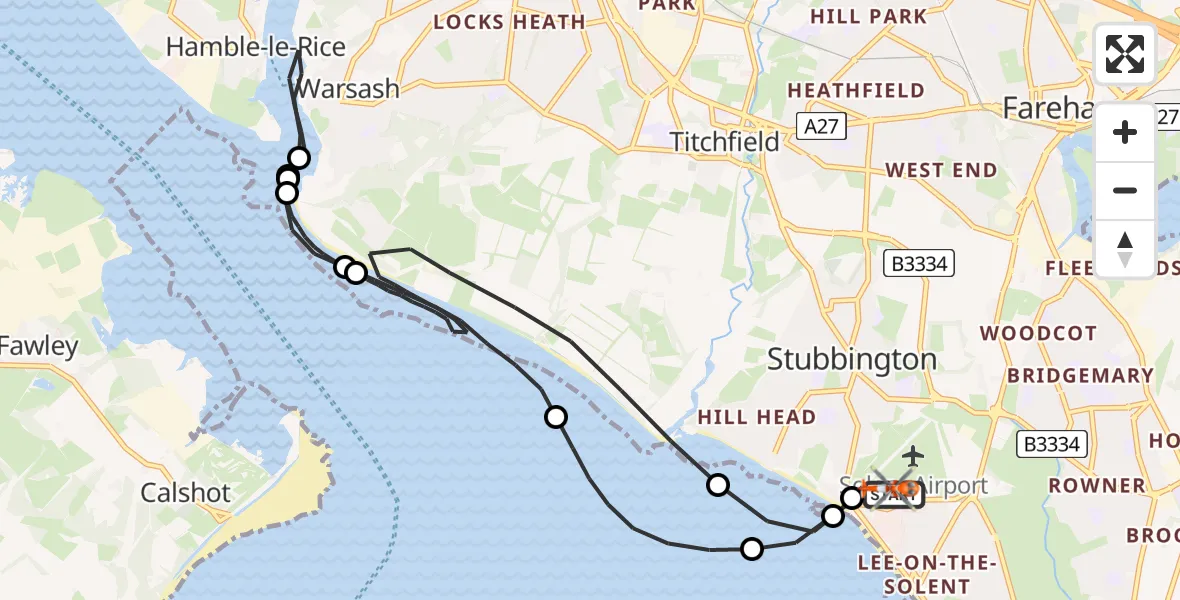 Flight route Coastguard Helicopter Solent Airport - Solent Airport, 08 July 2026, 01:20