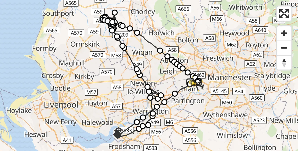 Flight route Police Helicopter Manchester Barton Aerodrome - Irlam, 08 July 2026, 02:23
