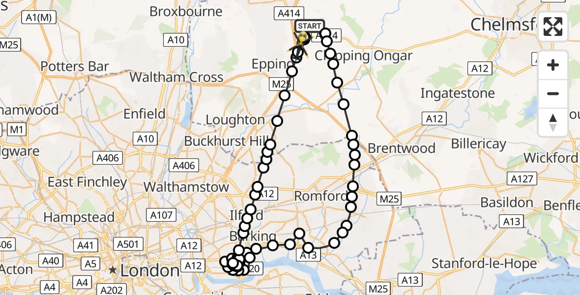 Flight route Police Helicopter North Weald Bassett - North Weald Airfield, 08 July 2026, 02:44
