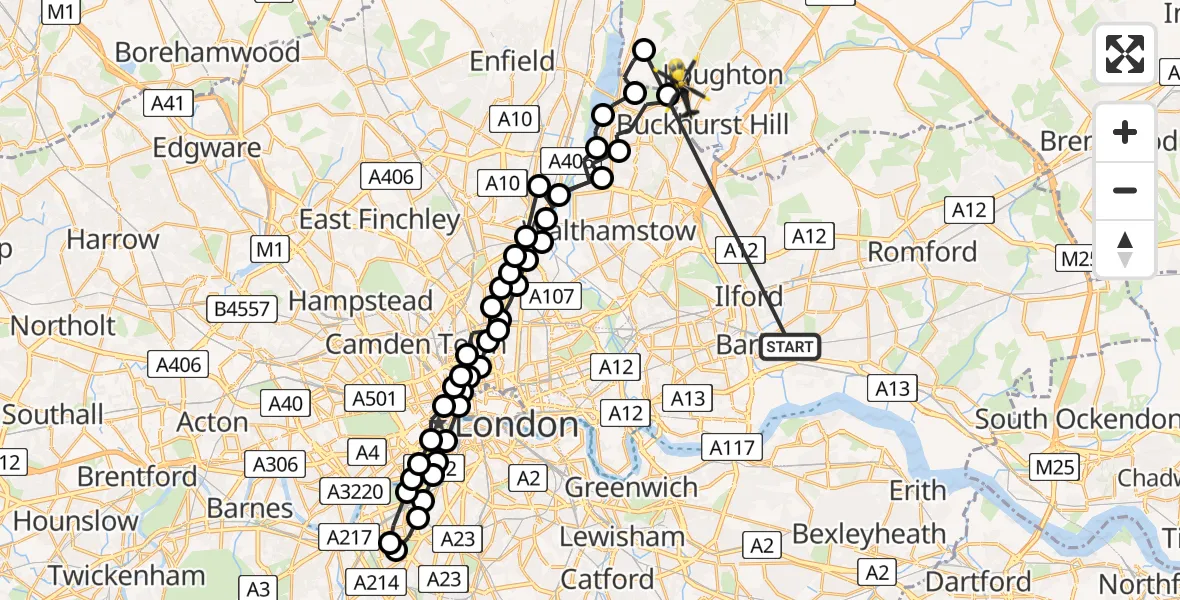 Flight route Police Helicopter Thames View - Sewardstonebury, 08 July 2026, 08:50