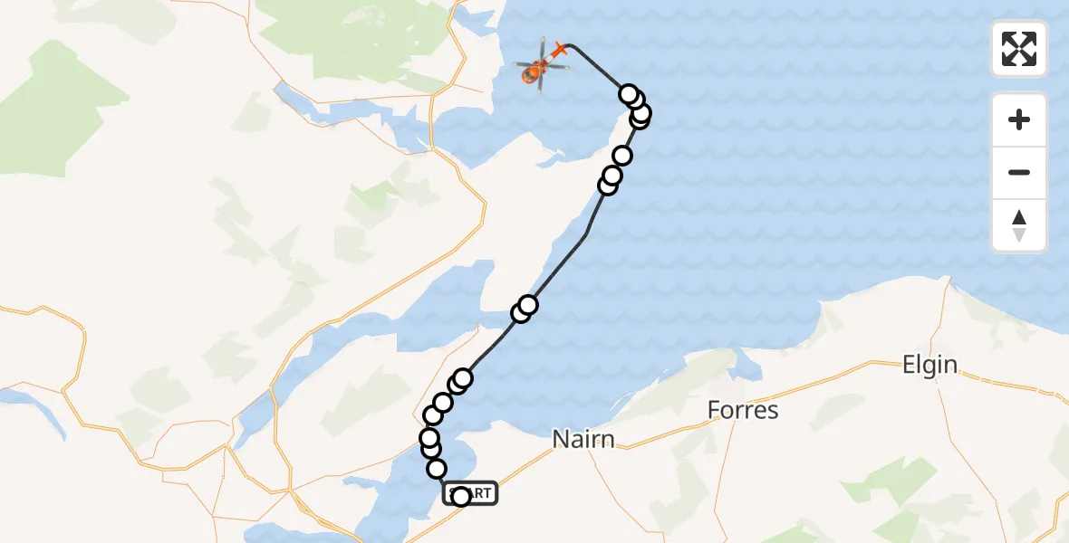 Flight route Coastguard Helicopter Inverness Airport - North Sea, 08 July 2026, 08:51
