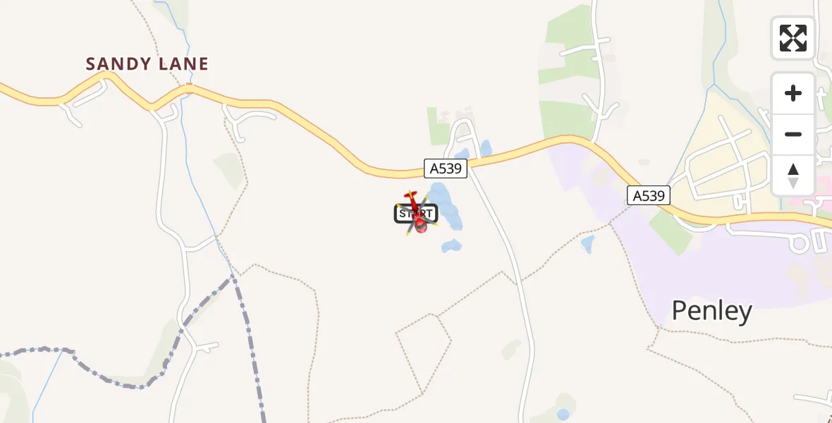 Flight route Air Ambulance Helicopter Penley - Penley, 08 July 2026, 09:37