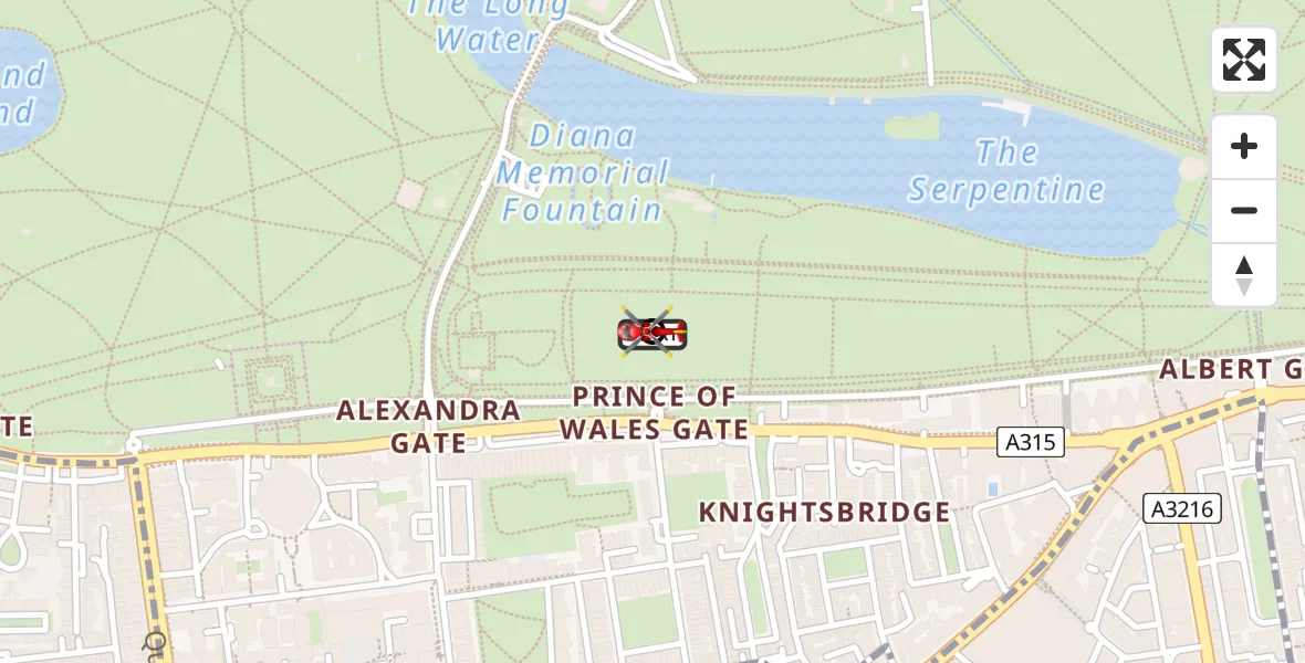 Flight route Air Ambulance Helicopter City of Westminster - City of Westminster, 08 July 2026, 09:56