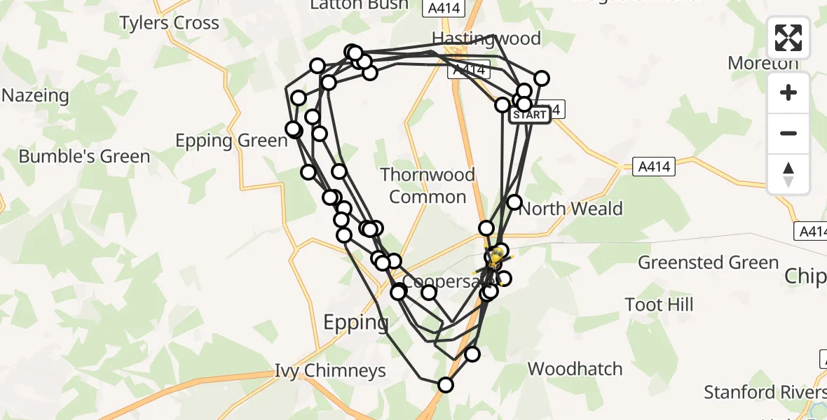 Flight route Police Helicopter North Weald Airfield - Coopersale, 08 July 2026, 10:22