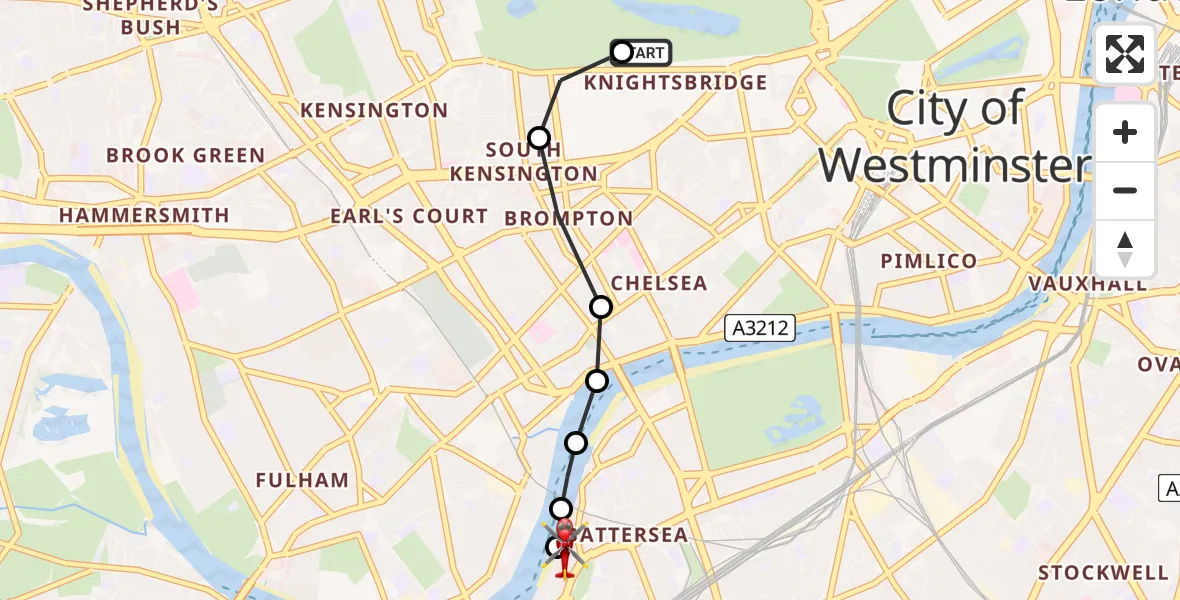 Flight route Air Ambulance Helicopter City of Westminster - London Heliport, 08 July 2026, 10:31