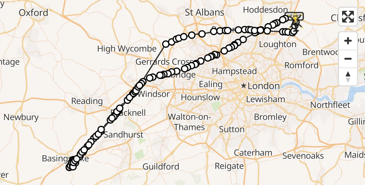 Flight route Police Helicopter North Weald Bassett - North Weald Airfield, 08 July 2026, 10:48