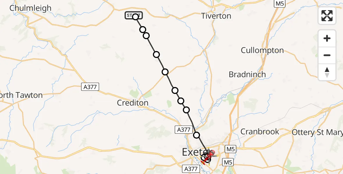 Flight route Air Ambulance Helicopter Mid Devon - Royal Devon & Exeter Hospital, 08 July 2026, 10:48