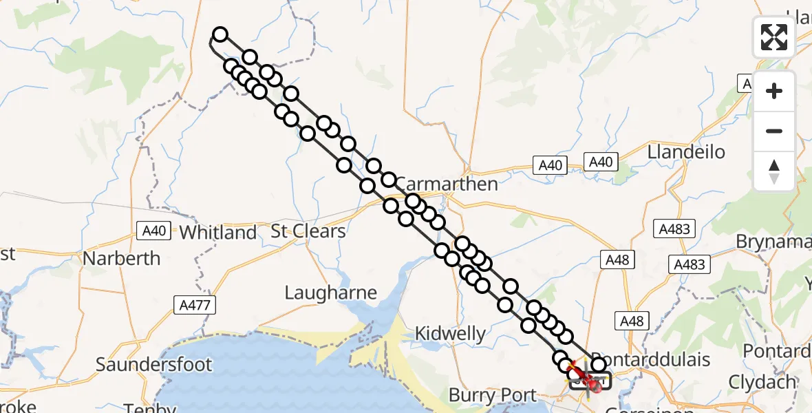 Flight route Air Ambulance Helicopter Dafen - Dafen, 08 July 2026, 11:10