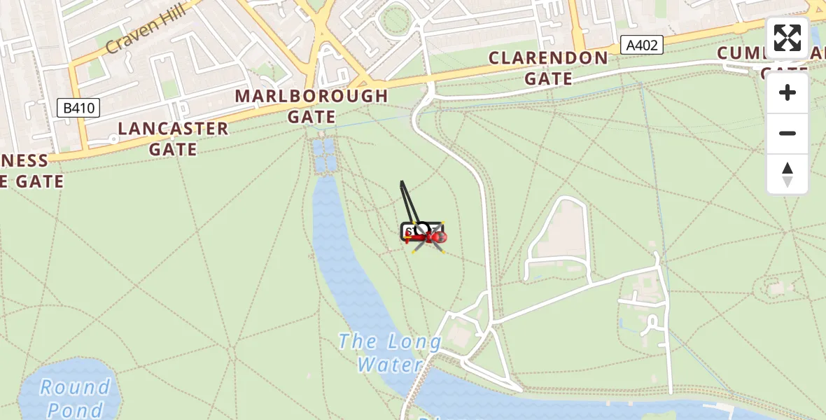 Flight route Air Ambulance Helicopter City of Westminster - City of Westminster, 08 July 2026, 11:12
