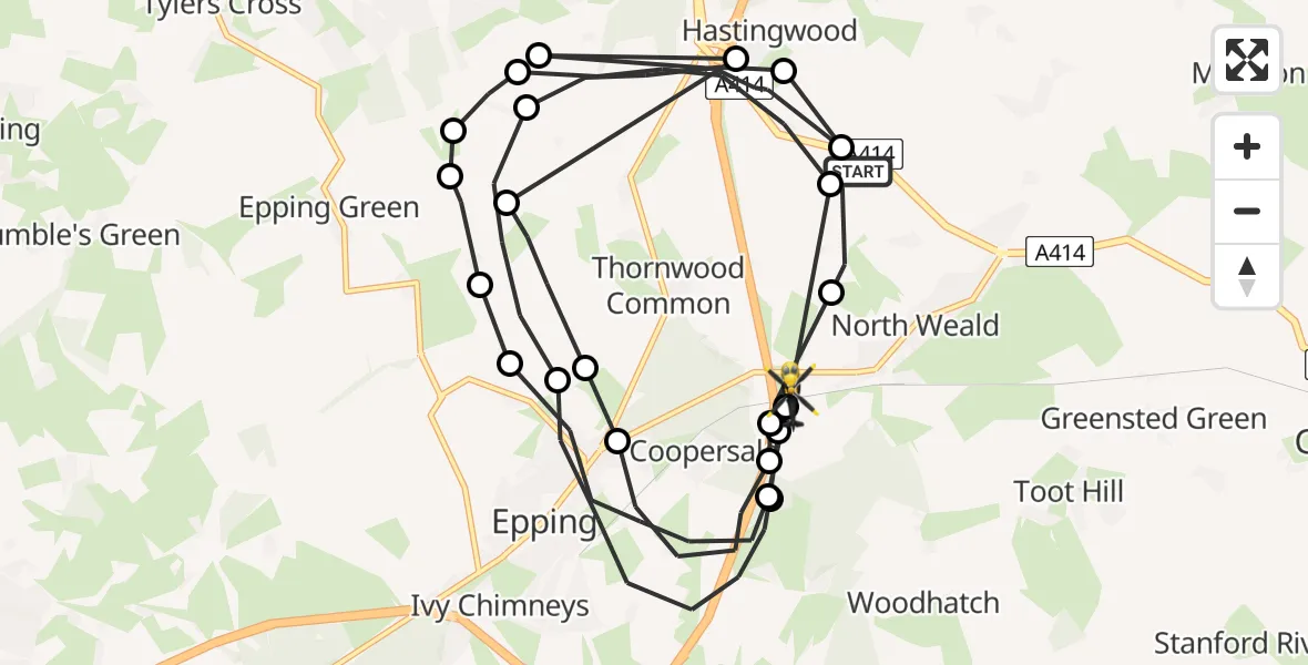 Flight route Police Helicopter North Weald Airfield - Coopersale, 08 July 2026, 11:19