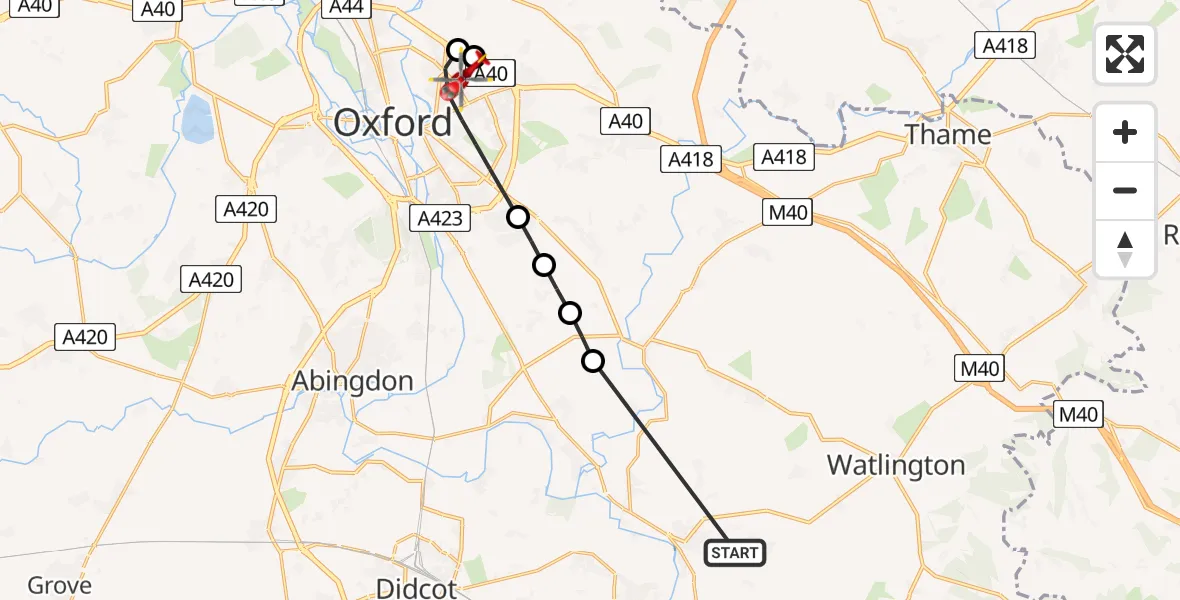 Flight route Air Ambulance Helicopter RAF Benson - Oxford, 08 July 2026, 11:58