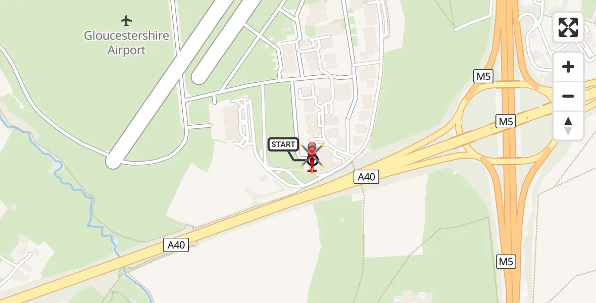 Flight route Air Ambulance Helicopter Gloucestershire Airport - Tewkesbury, 08 July 2026, 12:18