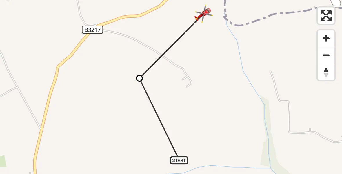 Flight route Air Ambulance Helicopter Riddlecombe - Torridge, 08 July 2026, 12:56