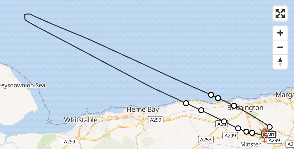 Flight route Coastguard Helicopter Manston Airport - Manston Airport, 08 July 2026, 13:05