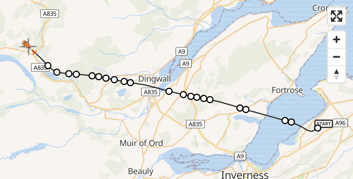 Flight route Coastguard Helicopter Inverness Airport - Garve, 08 July 2026, 13:13