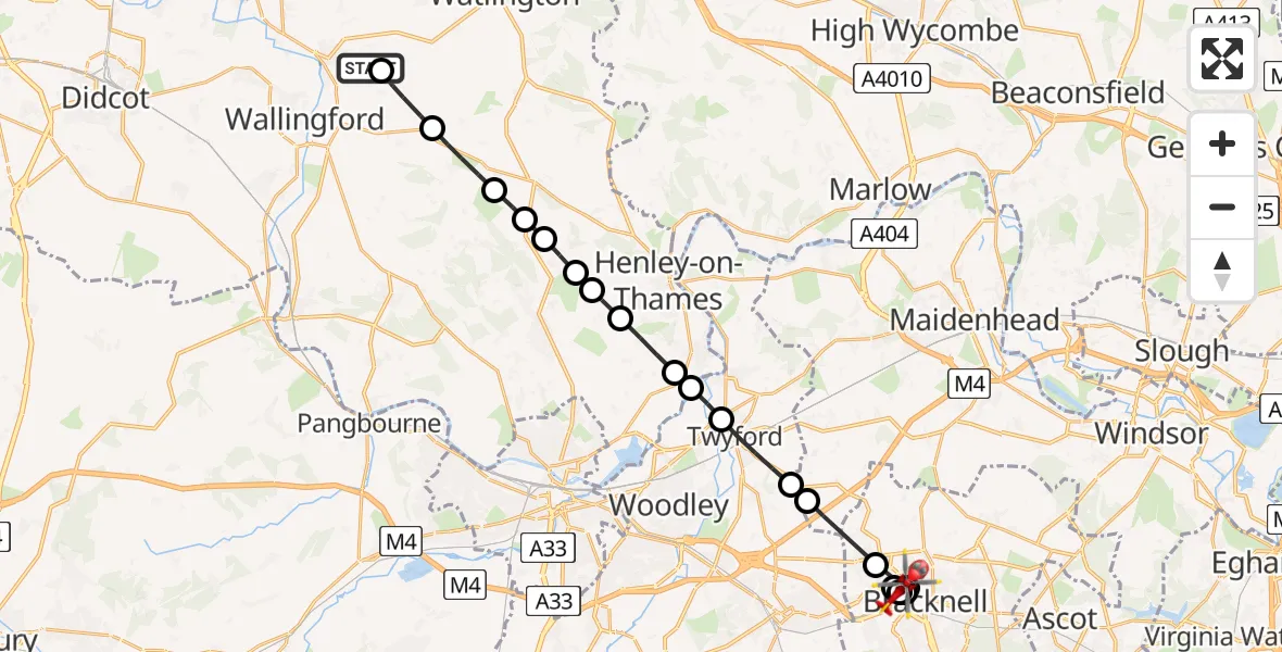 Flight route Air Ambulance Helicopter RAF Benson - Bracknell, 08 July 2026, 13:18